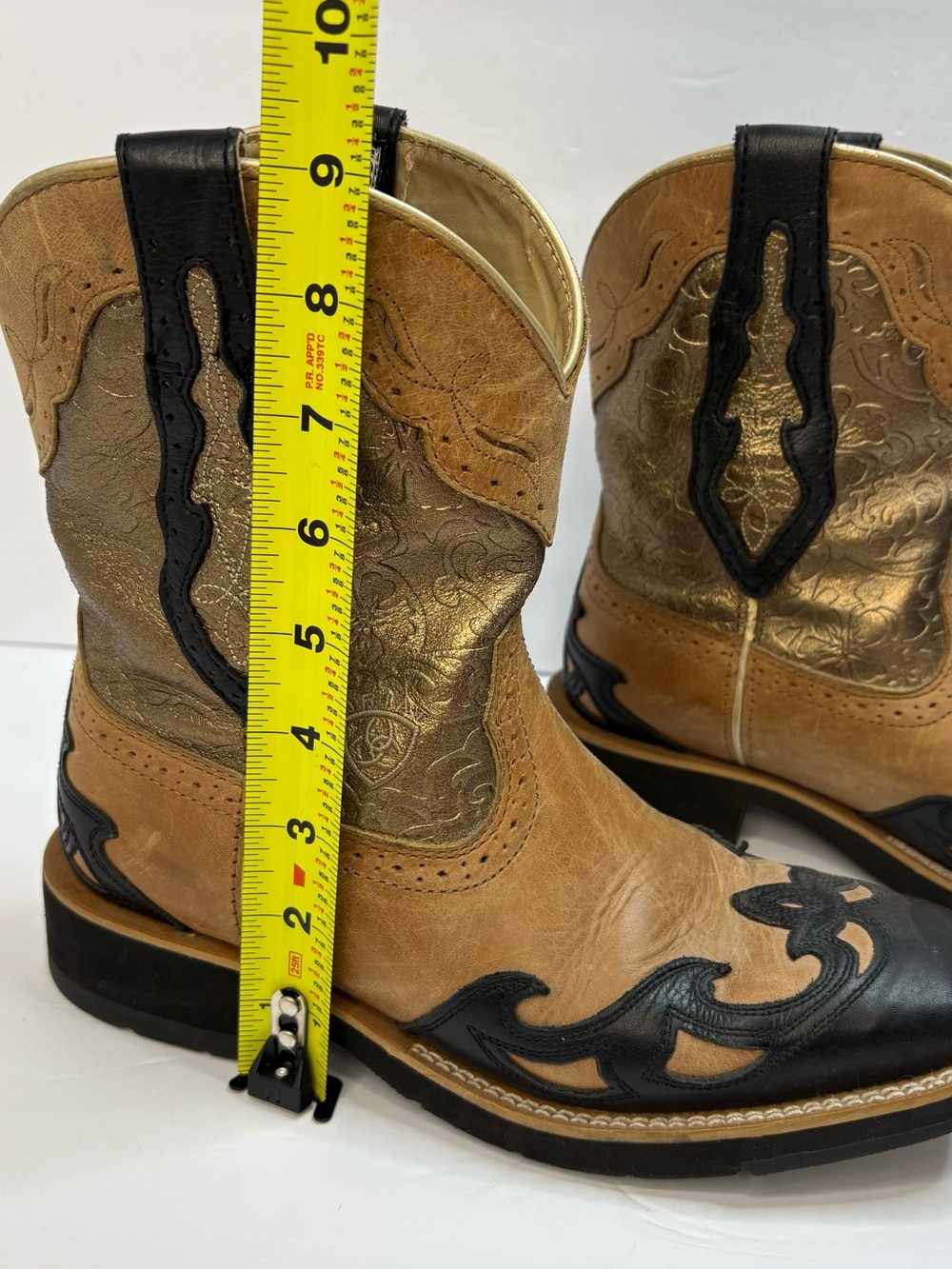 Ariat Fatbaby Western Boots 7B Brown Gold Tooled Leather Black Cowgirl - Picture 2 of 8
